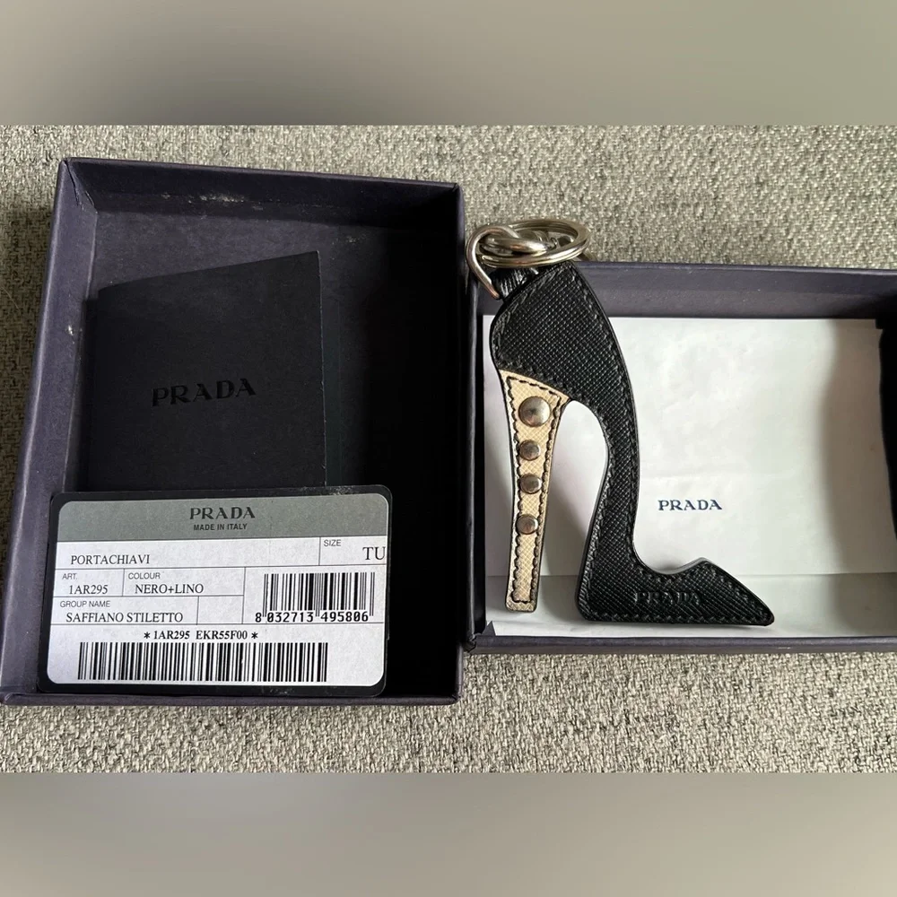Prada Stiletto Heel keychain bag charm in box